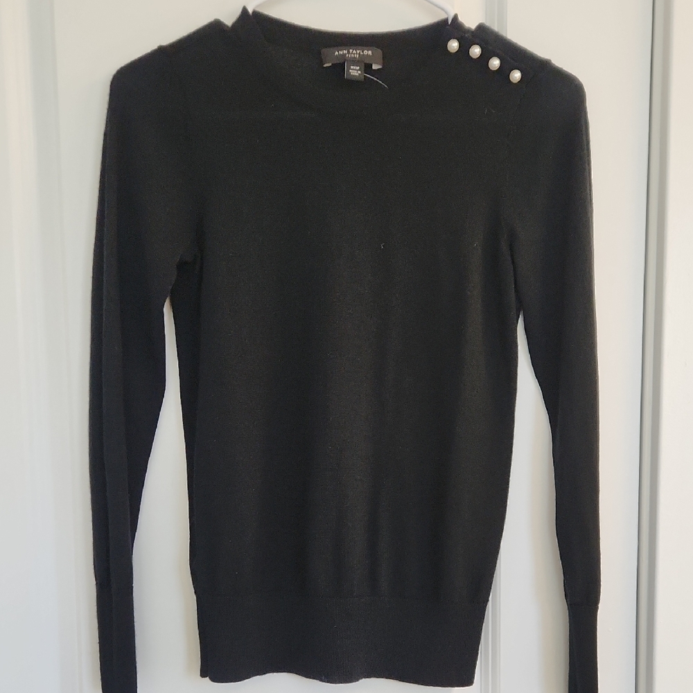 New Ann Taylor Black Sweater with Button Detail XXSP